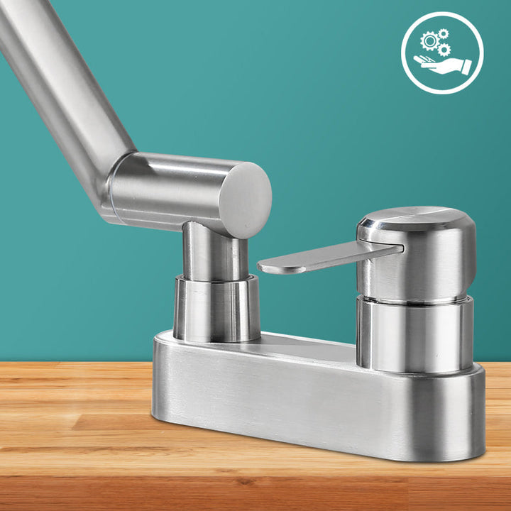 Lisslune | 2 holes sink faucet swivel stainless steel single handle central mount faucet