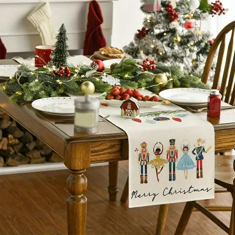 Lisslune | Linen Christmas Table Runner Snowman Christmas Tree Home Dining Table Cloth Tablecloth 2023 Christmas Noel Christmas Decorations 2024