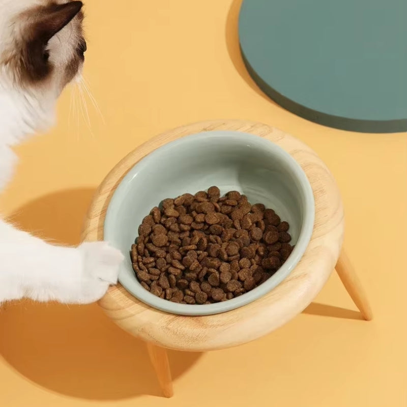 Lisslune | Misha Ceramic Elevated Cat Bowl with Wooden Stand