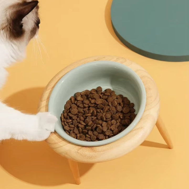 Lisslune | Misha Ceramic Elevated Cat Bowl with Wooden Stand