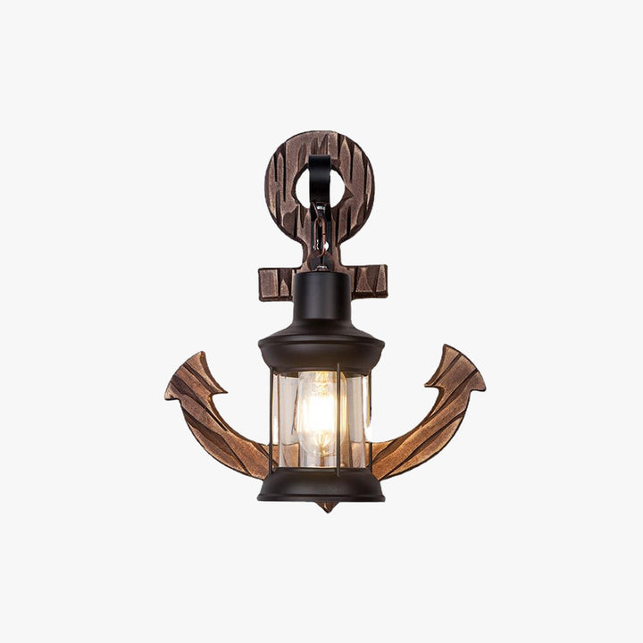 Lisslune | Rustic Wood Anchor Wall Lamp with Lantern