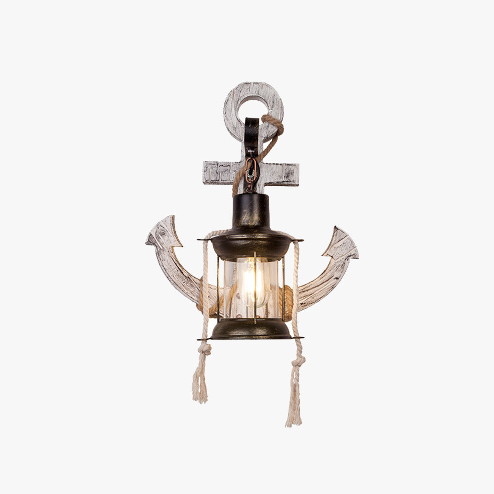 Lisslune | Rustic Wood Anchor Wall Lamp with Lantern