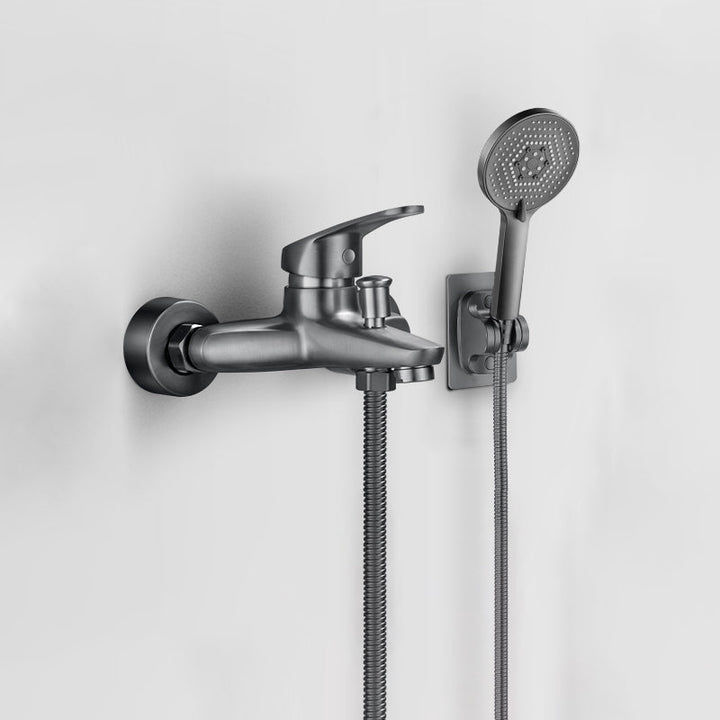 Lisslune | Solid Bathtub Faucet Handheld Shower Hose Lever Handle Wall-Mounted 2 Holes Bathtub Fill Valve