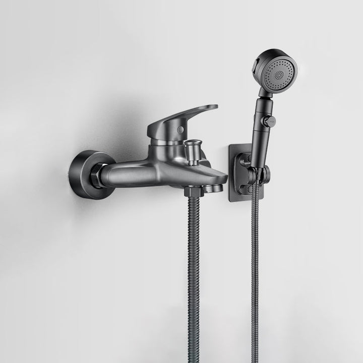 Lisslune | Solid Bathtub Faucet Handheld Shower Hose Lever Handle Wall-Mounted 2 Holes Bathtub Fill Valve