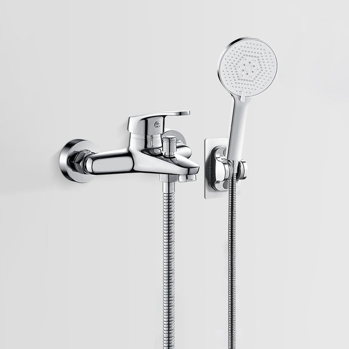 Lisslune | Solid Bathtub Faucet Handheld Shower Hose Lever Handle Wall-Mounted 2 Holes Bathtub Fill Valve