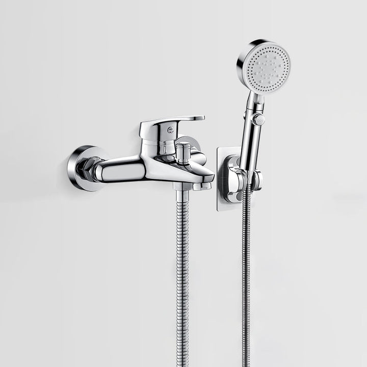 Lisslune | Solid Bathtub Faucet Handheld Shower Hose Lever Handle Wall-Mounted 2 Holes Bathtub Fill Valve