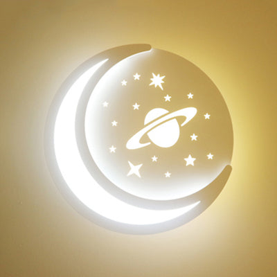 Skørter | Modern Moon Wall Lamp with Cartoon Pattern Acrylic LED Wall Light in White for Children's Room