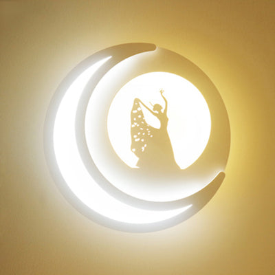 Skørter | Modern Moon Wall Lamp with Cartoon Pattern Acrylic LED Wall Light in White for Children's Room
