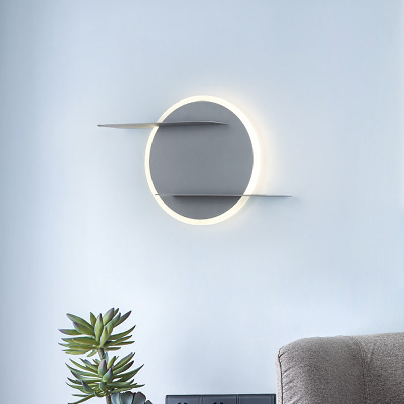 Lisslune | White/Grey Round Wall-Mounted Lamp Contemporary Acrylic LED Wall Light with Support for Bedroom