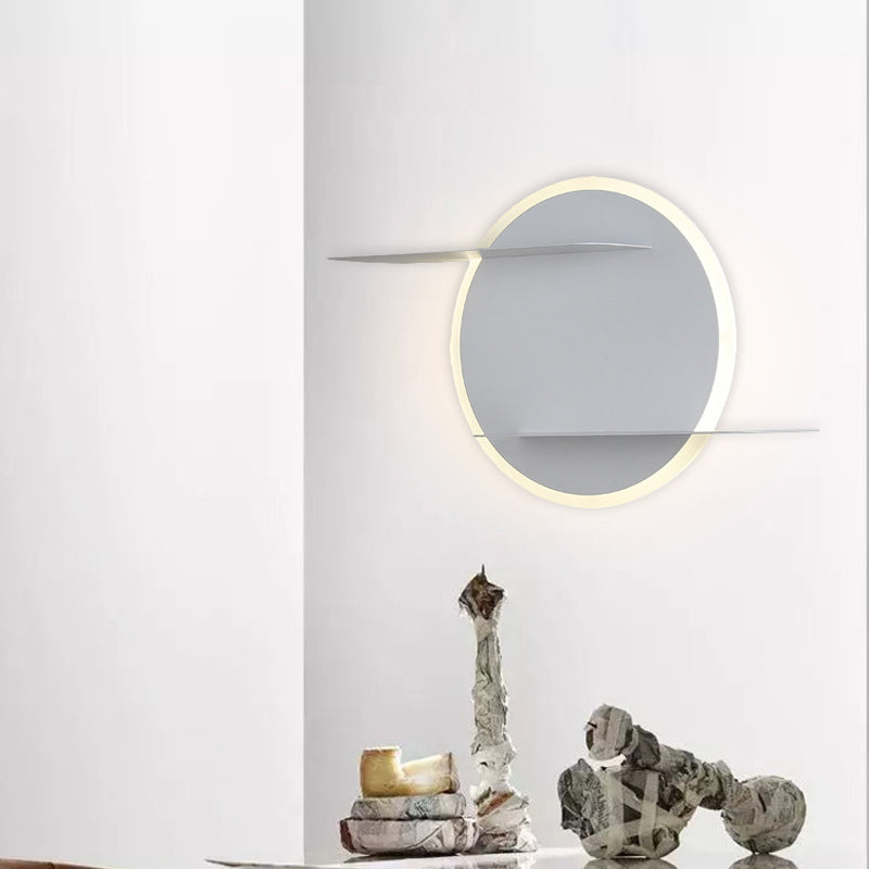 Lisslune | White/Grey Round Wall-Mounted Lamp Contemporary Acrylic LED Wall Light with Support for Bedroom