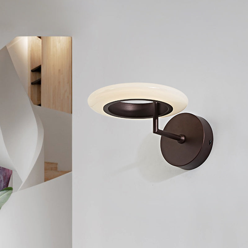 Lisslune | Coffee/White Round Lighting Wall Lamp Modernist Acrylic LED Wall Light with Curved Arm in Warm/Natural Light