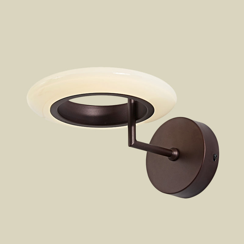 Lisslune | Coffee/White Round Lighting Wall Lamp Modernist Acrylic LED Wall Light with Curved Arm in Warm/Natural Light