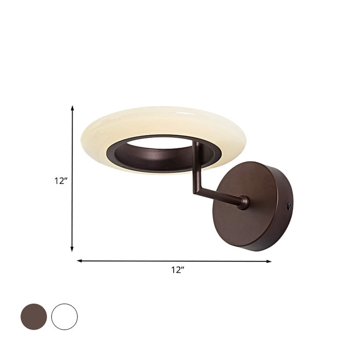 Lisslune | Coffee/White Round Lighting Wall Lamp Modernist Acrylic LED Wall Light with Curved Arm in Warm/Natural Light