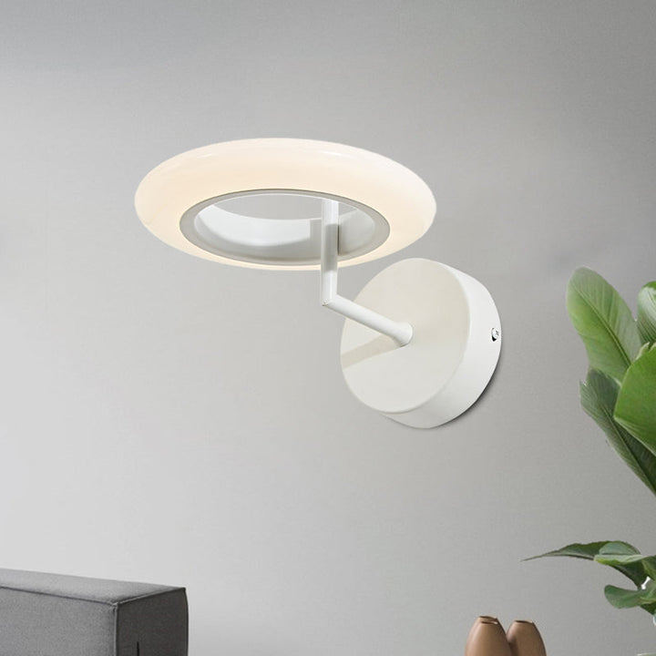 Lisslune | Coffee/White Round Lighting Wall Lamp Modernist Acrylic LED Wall Light with Curved Arm in Warm/Natural Light