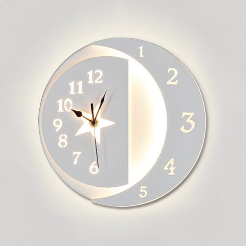 Skørter | White Clock LED Wall Lighting Modern Acrylic and Metal Wall Mount for Children