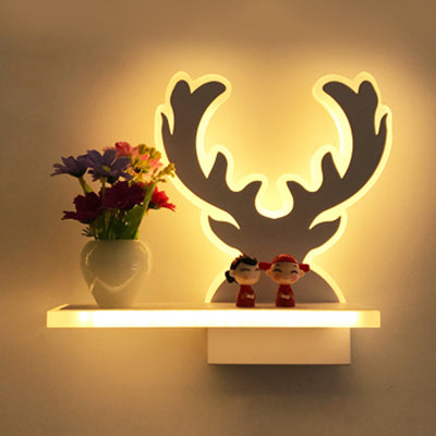 Skørter | Modern Cartoon Pattern Wall Light with Shelf Acrylic White LED Wall Light for Children's Room