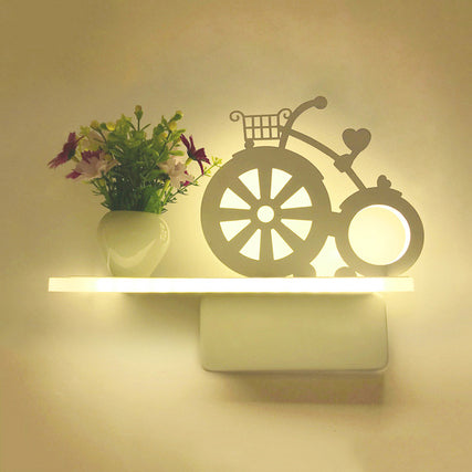 Skørter | Modern Cartoon Pattern Wall Light with Shelf Acrylic White LED Wall Light for Children's Room