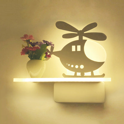 Skørter | Modern Cartoon Pattern Wall Light with Shelf Acrylic White LED Wall Light for Children's Room