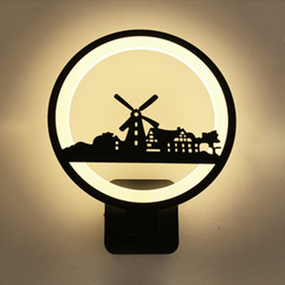 Skørter | Creative Vibrant Patterns Wall Lighting Metal Black LED Wall Lamp for Children's Room Dining Room