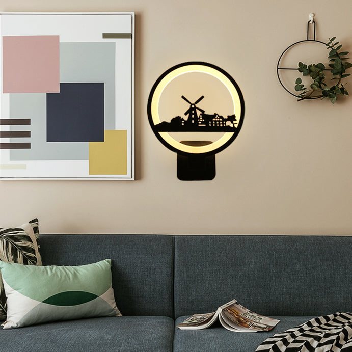 Skørter | Creative Vibrant Patterns Wall Lighting Metal Black LED Wall Lamp for Children's Room Dining Room
