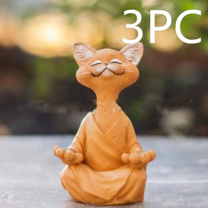 Lisslune | Playful Black Buddha Cat Figure Meditation Yoga Collectible Happy Cat Decor Home Garden Decoration Garden Ornament