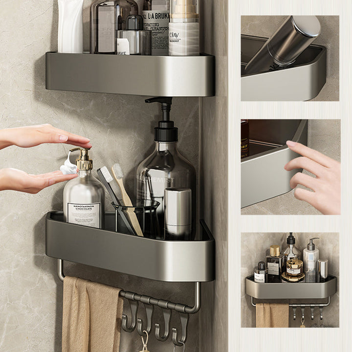 Lisslune | Adhesive Holder Metal Bathroom Accessory Single Piece or in Set with Shelf