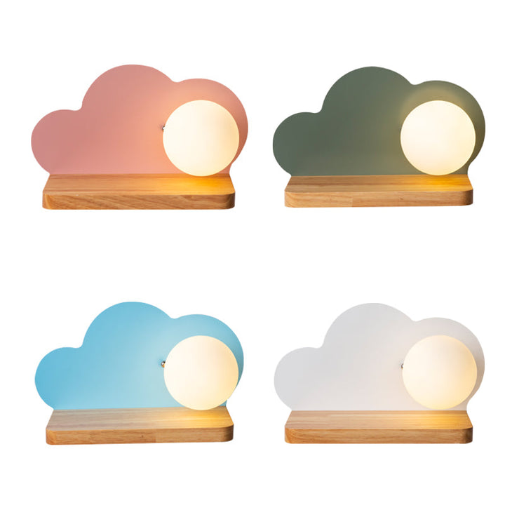 Skørter | Single Light Cloud Wall Lamp with Orb Shade Macaron Stylish Wood Wall Lamp for Children's Room