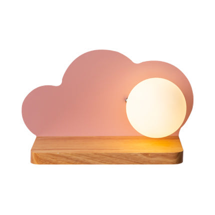Skørter | Single Light Cloud Wall Lamp with Orb Shade Macaron Stylish Wood Wall Lamp for Children's Room