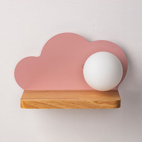 Skørter | Single Light Cloud Wall Lamp with Orb Shade Macaron Stylish Wood Wall Lamp for Children's Room
