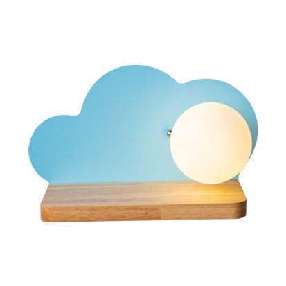 Skørter | Single Light Cloud Wall Lamp with Orb Shade Macaron Stylish Wood Wall Lamp for Children's Room