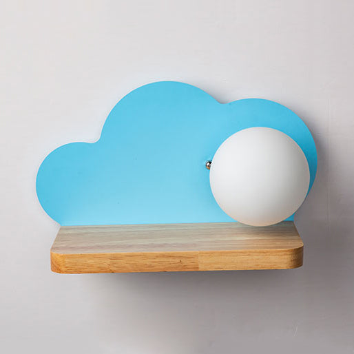 Skørter | Single Light Cloud Wall Lamp with Orb Shade Macaron Stylish Wood Wall Lamp for Children's Room