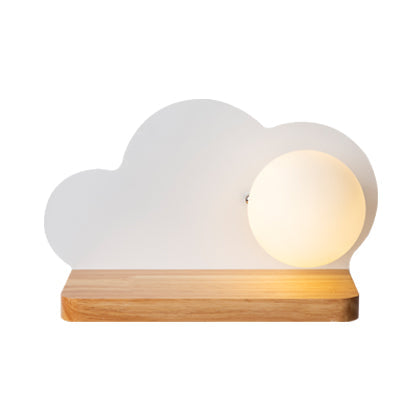 Skørter | Single Light Cloud Wall Lamp with Orb Shade Macaron Stylish Wood Wall Lamp for Children's Room