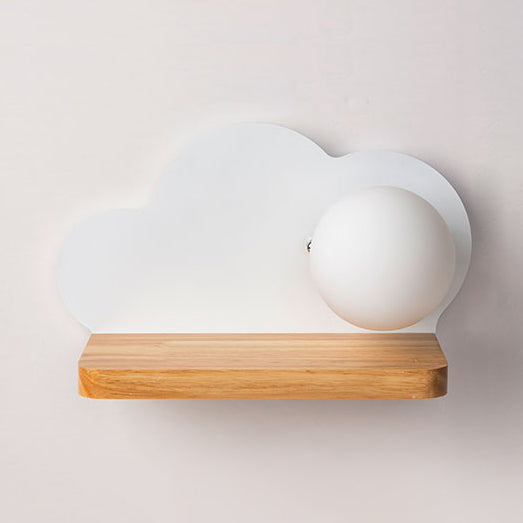 Skørter | Single Light Cloud Wall Lamp with Orb Shade Macaron Stylish Wood Wall Lamp for Children's Room