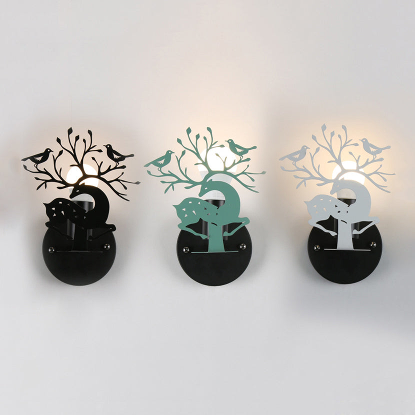 Skørter | Sika Deer Kindergarten Wall Lamp with Branch & Bird Metal 1 Light Animal Lamp
