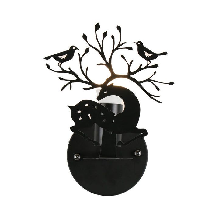 Skørter | Sika Deer Kindergarten Wall Lamp with Branch & Bird Metal 1 Light Animal Lamp