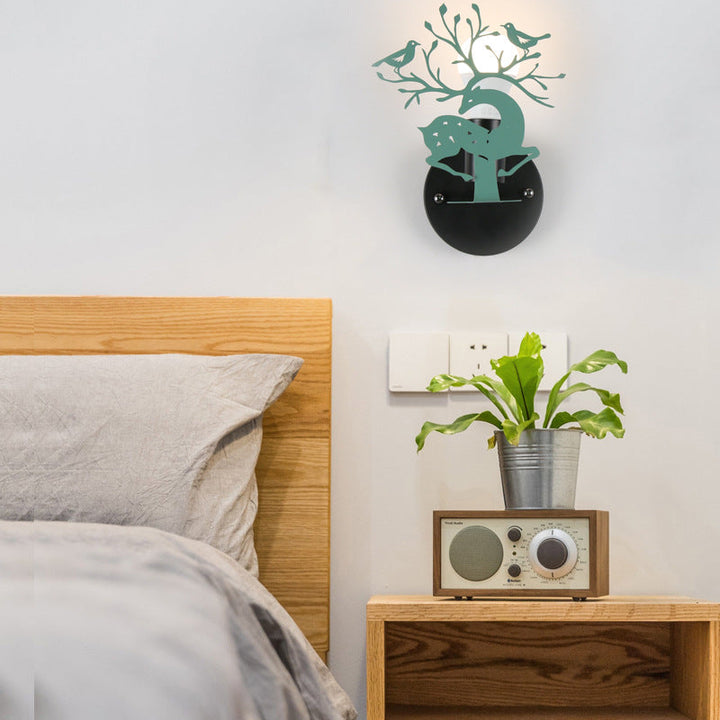 Skørter | Sika Deer Kindergarten Wall Lamp with Branch & Bird Metal 1 Light Animal Lamp