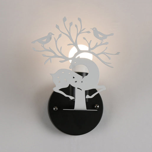 Skørter | Sika Deer Kindergarten Wall Lamp with Branch & Bird Metal 1 Light Animal Lamp