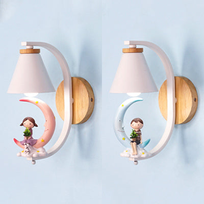Skørter | Child & Moon Wall Lamp with Coolie Shade 1 Light Cartoon Resin Wall Lamp for the Nursery