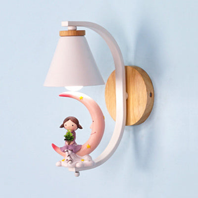 Skørter | Child & Moon Wall Lamp with Coolie Shade 1 Light Cartoon Resin Wall Lamp for the Nursery