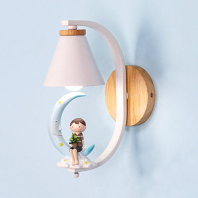 Skørter | Child & Moon Wall Lamp with Coolie Shade 1 Light Cartoon Resin Wall Lamp for the Nursery