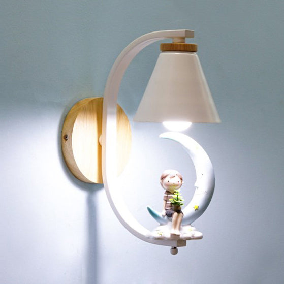 Skørter | Child & Moon Wall Lamp with Coolie Shade 1 Light Cartoon Resin Wall Lamp for the Nursery