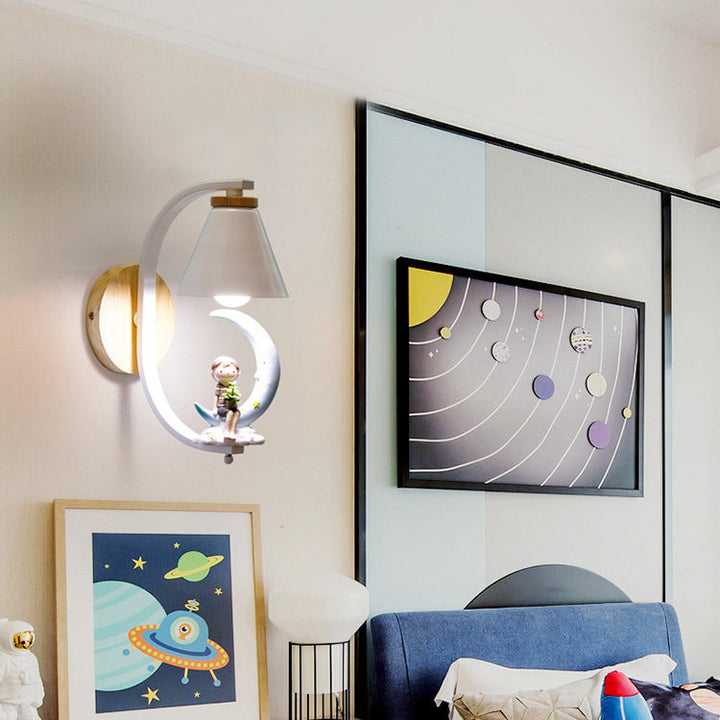 Skørter | Child & Moon Wall Lamp with Coolie Shade 1 Light Cartoon Resin Wall Lamp for the Nursery