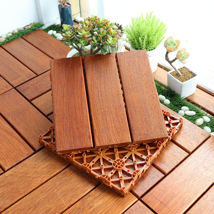 Lisslune | Classic wooden deck tiles connecting composite patio tiles