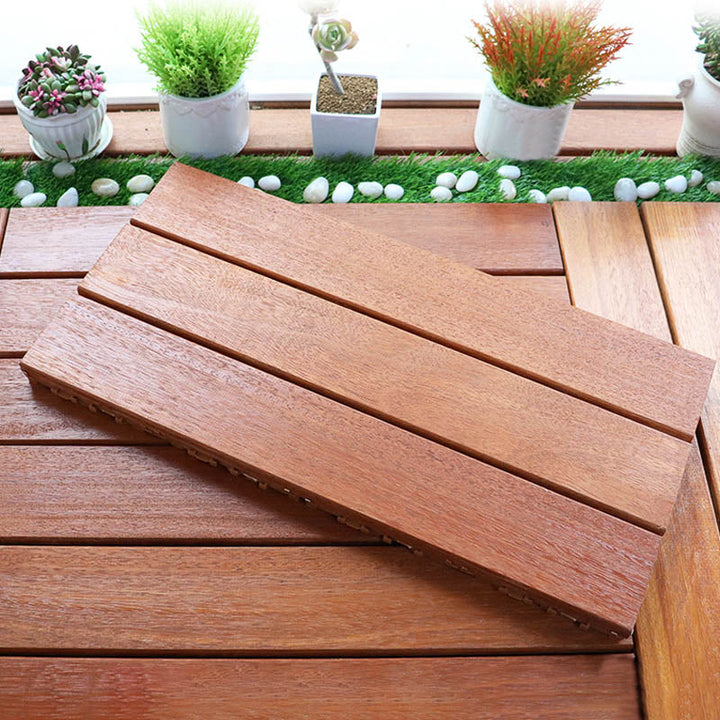 Lisslune | Classic wooden deck tiles connecting composite patio tiles