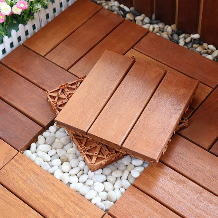 Lisslune | Classic wooden deck tiles connecting composite patio tiles