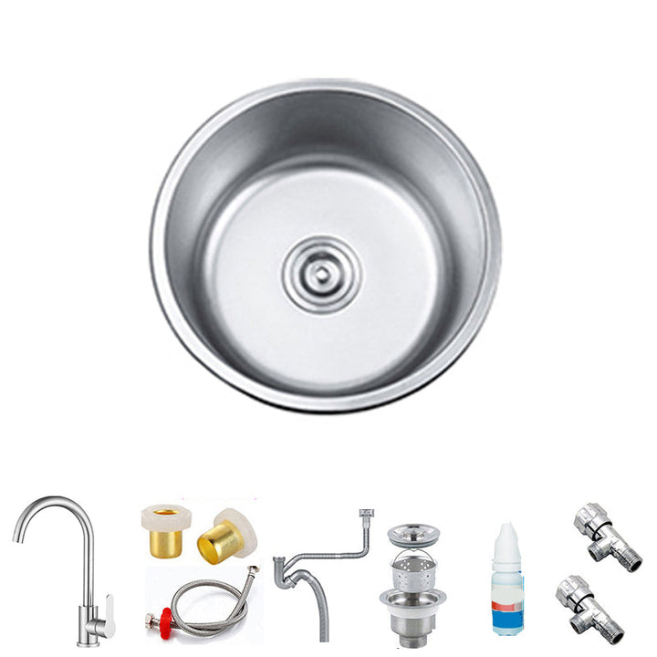 Lisslune | Round Single Bowl Kitchen Sink Stainless Steel Sink with Drain Strainer Set