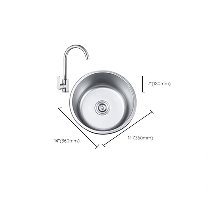Lisslune | Round Single Bowl Kitchen Sink Stainless Steel Sink with Drain Strainer Set