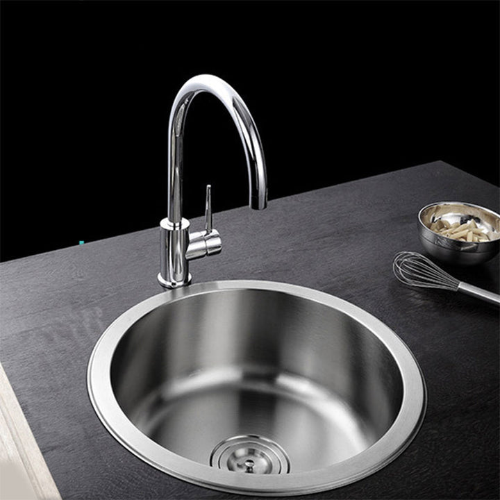 Lisslune | Contemporary Single Bowl Kitchen Sink Round Stainless Steel Sink with Drain Strainer Set