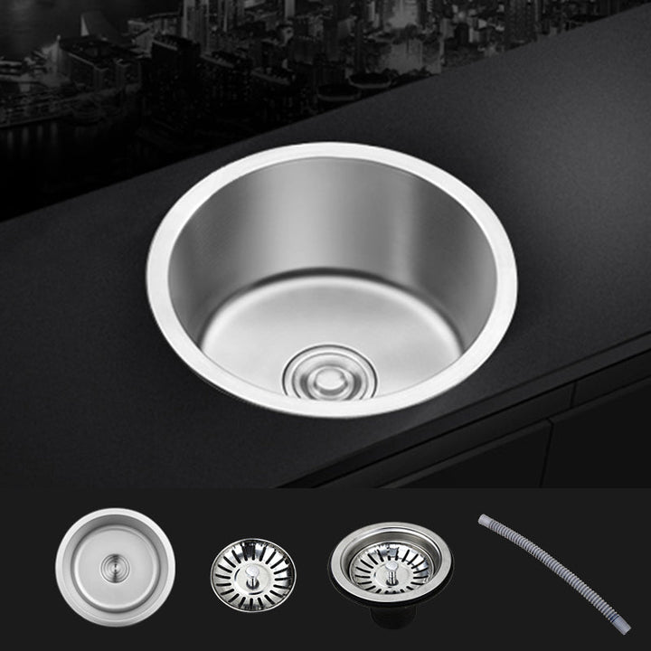 Lisslune | Contemporary Single Basin Kitchen Sink Round Stainless Steel Sink with Drain Strainer Set