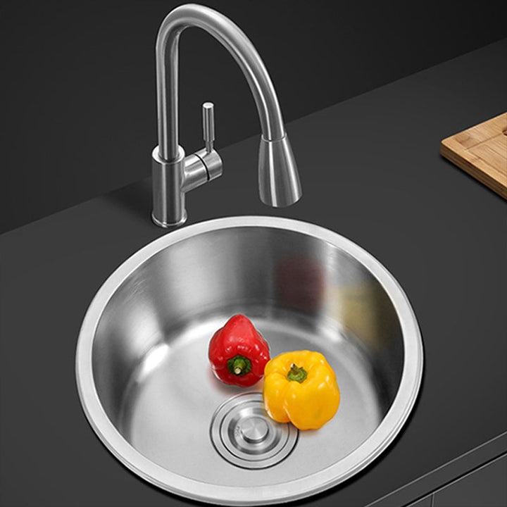 Lisslune | Contemporary Single Bowl Kitchen Sink Round Stainless Steel Sink with Drain Strainer Set